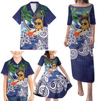 Tropical Christmas Polynesian Family Matching Puletasi and Hawaiian Shirt Funny Surfing Pineapple Blue LT7 - Polynesian Pride
