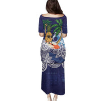 Tropical Christmas Polynesian Family Matching Puletasi and Hawaiian Shirt Funny Surfing Pineapple Blue LT7 - Polynesian Pride