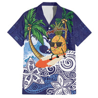 Tropical Christmas Polynesian Family Matching Summer Maxi Dress and Hawaiian Shirt Funny Surfing Pineapple Blue LT7 Dad's Shirt - Short Sleeve Blue - Polynesian Pride