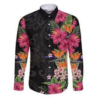 Hawaii Flowers Tribal Pattern Family Matching Tank Maxi Dress and Hawaiian Shirt LT9 Dad's Shirt - Long Sleeve Brown - Polynesian Pride
