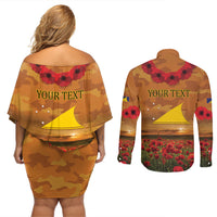 Tokelau ANZAC Day Personalised Couples Matching Off Shoulder Short Dress and Long Sleeve Button Shirt with Poppy Field LT9 - Polynesian Pride