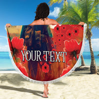 Tonga ANZAC Day Personalised Beach Blanket Soldier Te Tau Manatui Kinautolu with Poppy Field LT9 - Polynesian Pride