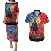 Tonga ANZAC Day Personalised Couples Matching Puletasi and Hawaiian Shirt Soldier Te Tau Manatui Kinautolu with Poppy Field LT9 Art - Polynesian Pride