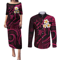 Hawaii Couples Puletasi Dress and Long Sleeve Button Shirts Niihau Islands Polynesian Sunset Plumeria Pink Vibe LT9 Pink - Polynesian Pride