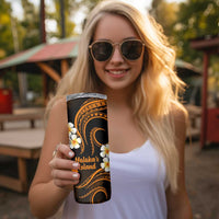 Hawaii Molokai Islands Pacific Plumeria Skinny Tumbler Gold Polynesian Tattoo LT9 - Polynesian Pride