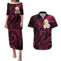 Hawaii Couples Puletasi Dress and Hawaiian Shirt Lanai Islands Polynesian Sunset Plumeria Pink Vibe LT9 Pink - Polynesian Pride