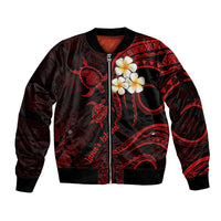 Polynesian Hawaii Sleeve Zip Bomber Jacket Lanai Islands with Pacific Plumeria Red Vibe LT9 Unisex Red - Polynesian Pride