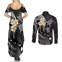Polynesian Hawaii Couples Summer Maxi Dress and Long Sleeve Button Shirts Lanai Islands with Pacific Plumeria White Vibe LT9 - Polynesian Pride
