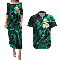 Polynesian Hawaii Couples Puletasi Dress and Hawaiian Shirt Kauai Islands with Pacific Plumeria Turquoise Vibe LT9 Turquoise - Polynesian Pride