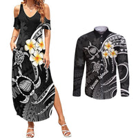 Polynesian Hawaii Couples Summer Maxi Dress and Long Sleeve Button Shirts Kauai Islands with Pacific Plumeria White Vibe LT9 White - Polynesian Pride