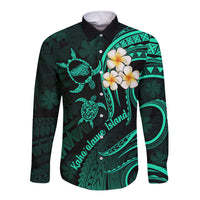 Polynesian Hawaii Long Sleeve Button Shirt Kahoolawe Islands with Pacific Plumeria Turquoise Vibe LT9 Unisex Turquoise - Polynesian Pride