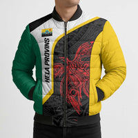 Personalised PNG Hela Province Bomber Puffer Jacket Bird of Paradise Tattoo Flag Motif LT9 - Polynesian Pride