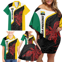 Personalised PNG Hela Province Family Matching Off Shoulder Short Dress and Hawaiian Shirt Bird of Paradise Tattoo Flag Motif LT9 - Polynesian Pride