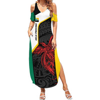 Personalised PNG Hela Province Family Matching Summer Maxi Dress and Hawaiian Shirt Bird of Paradise Tattoo Flag Motif LT9 Mom's Dress Yellow - Polynesian Pride