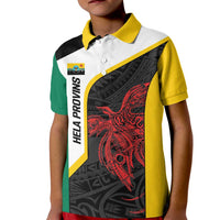 Personalised PNG Hela Province Kid Polo Shirt Bird of Paradise Tattoo Flag Motif LT9 Kid Yellow - Polynesian Pride
