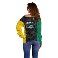 Personalised PNG Hela Province Off Shoulder Sweater Bird of Paradise Tattoo Flag Motif LT9 - Polynesian Pride