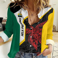 Personalised PNG Hela Province Women Casual Shirt Bird of Paradise Tattoo Flag Motif LT9 Female Yellow - Polynesian Pride