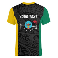 Personalised PNG Hela Province Women V-Neck T-Shirt Bird of Paradise Tattoo Flag Motif LT9 - Polynesian Pride