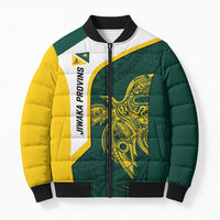 Personalised PNG Jiwaka Province Bomber Puffer Jacket Bird of Paradise Tattoo Flag Motif LT9 Unisex Green - Polynesian Pride
