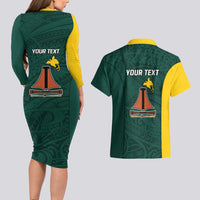 Personalised PNG Jiwaka Province Couples Matching Long Sleeve Bodycon Dress and Hawaiian Shirt Bird of Paradise Tattoo Flag Motif LT9 - Polynesian Pride