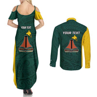 Personalised PNG Jiwaka Province Couples Matching Summer Maxi Dress and Long Sleeve Button Shirt Bird of Paradise Tattoo Flag Motif LT9 - Polynesian Pride