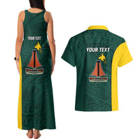 Personalised PNG Jiwaka Province Couples Matching Tank Maxi Dress and Hawaiian Shirt Bird of Paradise Tattoo Flag Motif LT9 - Polynesian Pride