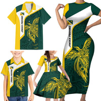 Personalised PNG Jiwaka Province Family Matching Short Sleeve Bodycon Dress and Hawaiian Shirt Bird of Paradise Tattoo Flag Motif LT9 - Polynesian Pride