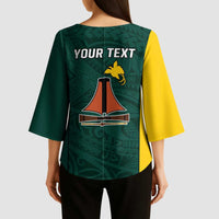 Personalised PNG Jiwaka Province Kimono Sleeve Blouse Bird of Paradise Tattoo Flag Motif LT9 - Polynesian Pride