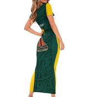 Personalised PNG Jiwaka Province Short Sleeve Bodycon Dress Bird of Paradise Tattoo Flag Motif LT9 - Polynesian Pride