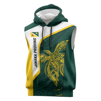 Personalised PNG Jiwaka Province Sleeveless Hoodie Bird of Paradise Tattoo Flag Motif LT9 Green - Polynesian Pride