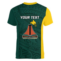 Personalised PNG Jiwaka Province Women V-Neck T-Shirt Bird of Paradise Tattoo Flag Motif LT9 - Polynesian Pride