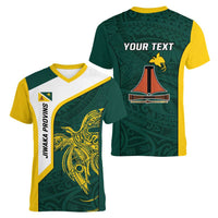 Personalised PNG Jiwaka Province Women V-Neck T-Shirt Bird of Paradise Tattoo Flag Motif LT9 - Polynesian Pride