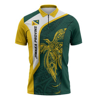 Personalised PNG Jiwaka Province Zipper Polo Shirt Bird of Paradise Tattoo Flag Motif LT9 Green - Polynesian Pride