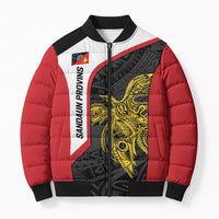 Personalised PNG Sandaun Province Bomber Puffer Jacket Bird of Paradise Tattoo Flag Motif LT9 Unisex Red - Polynesian Pride