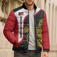 Personalised PNG Sandaun Province Bomber Puffer Jacket Bird of Paradise Tattoo Flag Motif LT9 - Polynesian Pride