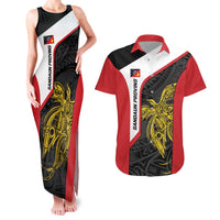 Personalised PNG Sandaun Province Couples Matching Tank Maxi Dress and Hawaiian Shirt Bird of Paradise Tattoo Flag Motif LT9 Red - Polynesian Pride