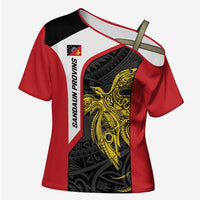 Personalised PNG Sandaun Province Cross Shoulder Shirt Bird of Paradise Tattoo Flag Motif LT9 Female Red - Polynesian Pride