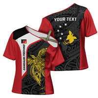 Personalised PNG Sandaun Province Cross Shoulder Shirt Bird of Paradise Tattoo Flag Motif LT9 - Polynesian Pride