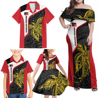 Personalised PNG Sandaun Province Family Matching Off Shoulder Maxi Dress and Hawaiian Shirt Bird of Paradise Tattoo Flag Motif LT9 - Polynesian Pride