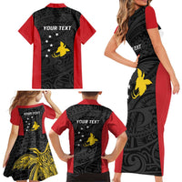 Personalised PNG Sandaun Province Family Matching Short Sleeve Bodycon Dress and Hawaiian Shirt Bird of Paradise Tattoo Flag Motif LT9 - Polynesian Pride