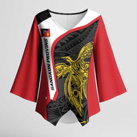 Personalised PNG Sandaun Province Kimono Sleeve Blouse Bird of Paradise Tattoo Flag Motif LT9 Female Red - Polynesian Pride