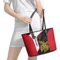 Personalised PNG Sandaun Province Leather Tote Bag Bird of Paradise Tattoo Flag Motif LT9 - Polynesian Pride