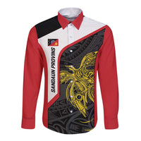 Personalised PNG Sandaun Province Long Sleeve Button Shirt Bird of Paradise Tattoo Flag Motif LT9 Unisex Red - Polynesian Pride