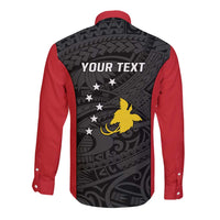 Personalised PNG Sandaun Province Long Sleeve Button Shirt Bird of Paradise Tattoo Flag Motif LT9 - Polynesian Pride