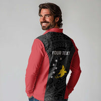Personalised PNG Sandaun Province Long Sleeve Polo Shirt Bird of Paradise Tattoo Flag Motif LT9 - Polynesian Pride