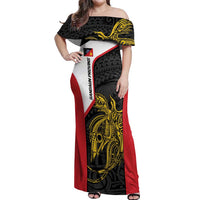 Personalised PNG Sandaun Province Off Shoulder Maxi Dress Bird of Paradise Tattoo Flag Motif LT9 Women Red - Polynesian Pride