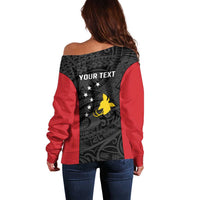 Personalised PNG Sandaun Province Off Shoulder Sweater Bird of Paradise Tattoo Flag Motif LT9 - Polynesian Pride