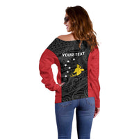 Personalised PNG Sandaun Province Off Shoulder Sweater Bird of Paradise Tattoo Flag Motif LT9 - Polynesian Pride