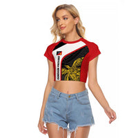 Personalised PNG Sandaun Province Raglan Cropped T Shirt Bird of Paradise Tattoo Flag Motif LT9 Female Red - Polynesian Pride