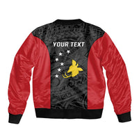 Personalised PNG Sandaun Province Sleeve Zip Bomber Jacket Bird of Paradise Tattoo Flag Motif LT9 - Polynesian Pride